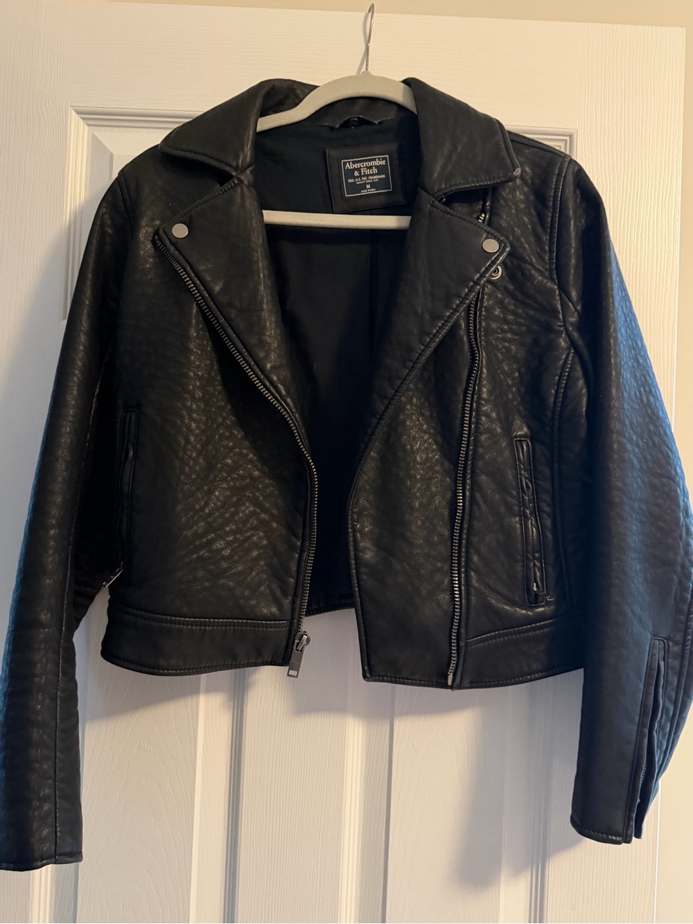 Abercrombie & Fitch Black Faux Leather Moto Jacket with Zip Details